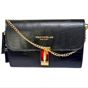 Viola Castellani Milano Black Genuine Italian Leather Crossbody Shoulder BAG